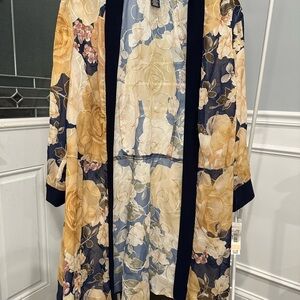 NWT R&M Richard’s Floral Printed Chiffon Dress Jacket with Navy Trim